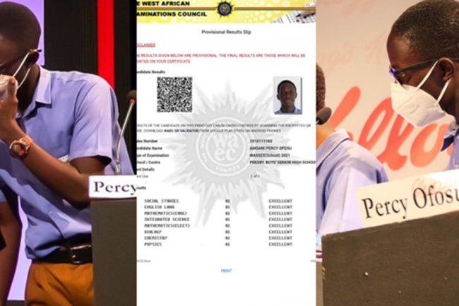 Percy Ofosu Amoani: Presec-Legon overall best student in The Sharks Quiz and NSMQ Champ 'blows' WASSCE 2021 with straight 8As