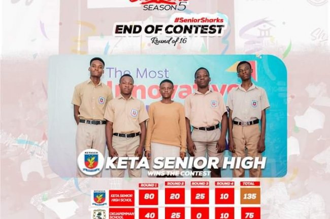 Sharks 5 - Keta SHS puts Okuapeman SHS to the sword in their Round 16 contest of Senior Sharks .