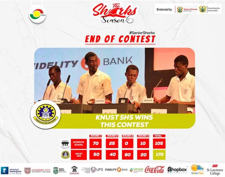 KNUST SHS MAKES A MAJOR COMEBACK OVER ACHIMOTA SCHOOL IN THE SHARKS QUIZ ROUND OF 16